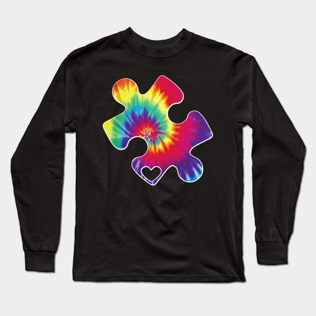 Cool Autism Awareness Autism Mom Dad Tie Dye Puzzle Art Long Sleeve T-Shirt by CarolIrvine